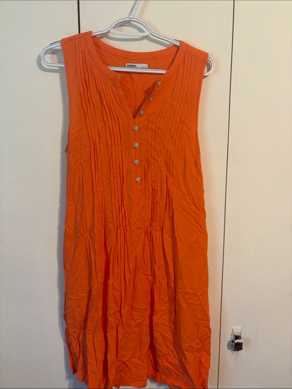 Sonoma Orange Pintuck Sleeveless Tunic Dress